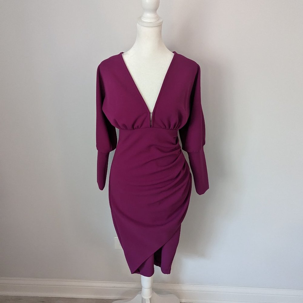New York & Company V-Neck Ruched Knee Length Dress XS